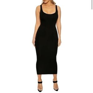 Naked Wardrobe Hourglass Midi Dress M Deep Scoop Low Back Stretch Sleeveless